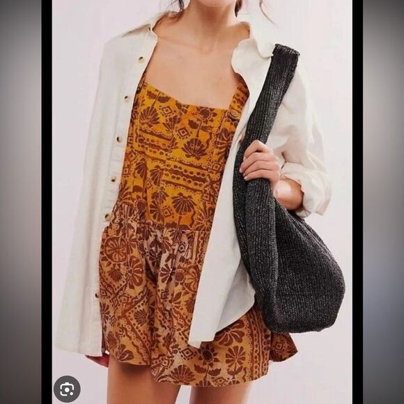 Free People Palm Bay Printed Shortalls Desert Combo